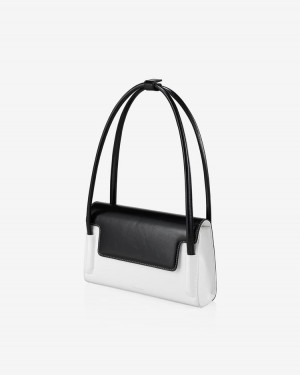 Women's Find Kapoor Marty Bag 26 Crinkled Tote Shoulder Bags White Black | OQX8286CV