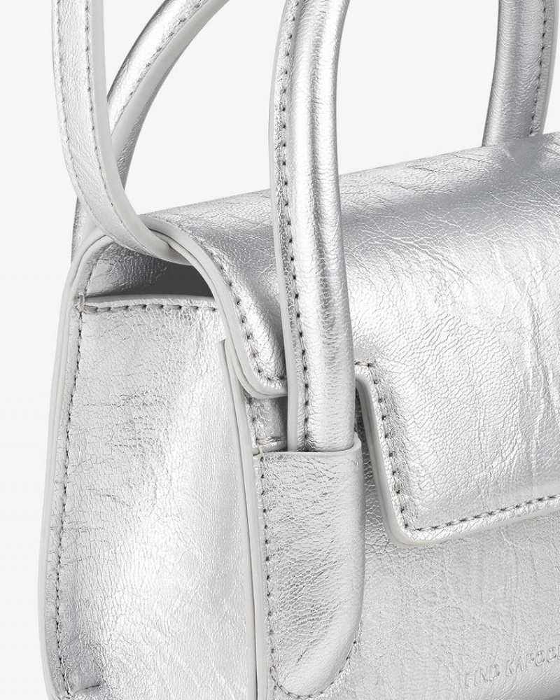 Women's Find Kapoor Marty Bag 12 Crinkled Tote Crossbody Bags Silver | EWD6018CF