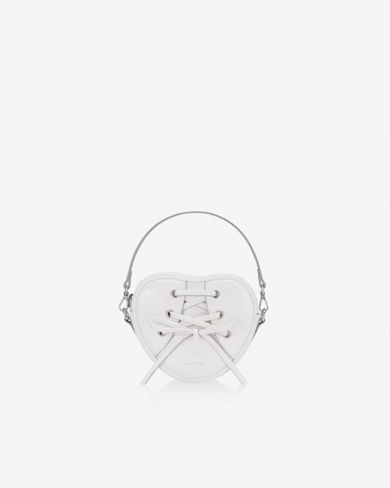 Women's Find Kapoor Ribbon Tie Heart Tote Crossbody Bags White | UOK8591GC